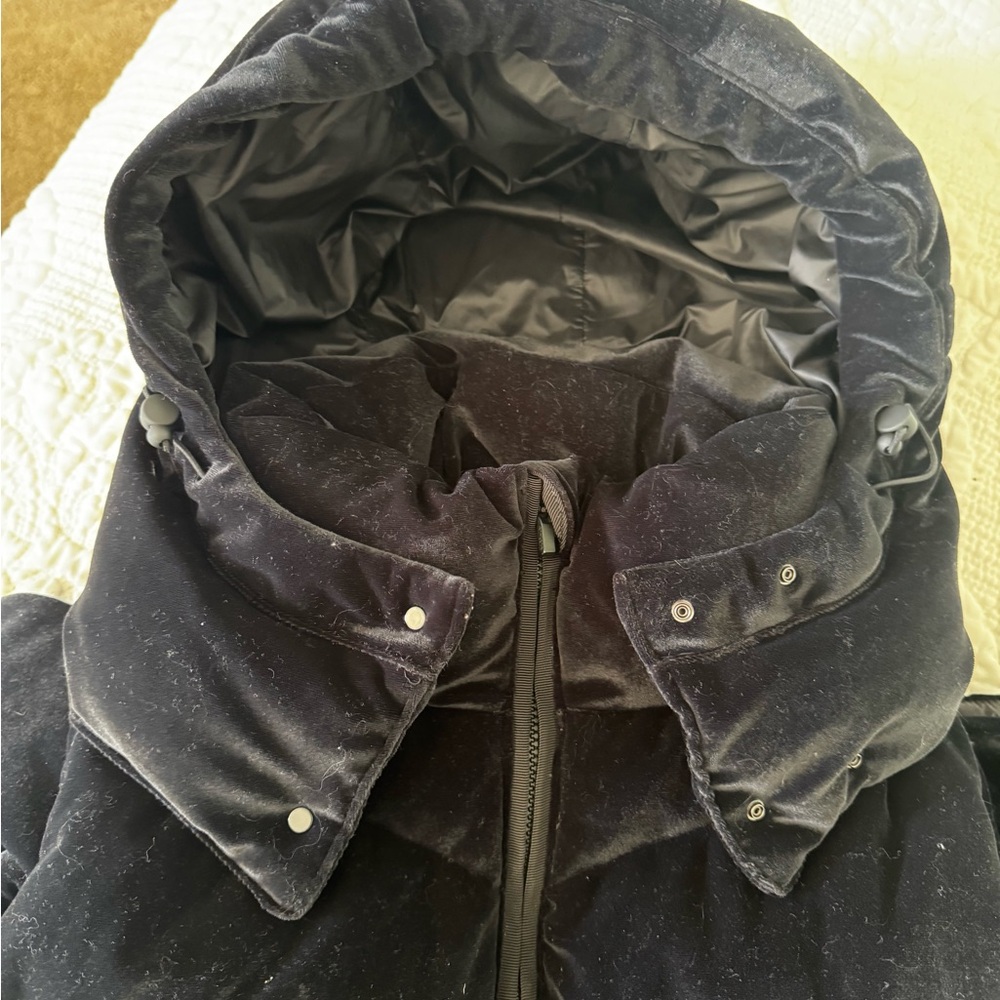 Athleta Black Velvet Hooded Puffer Vest - Picture 4 of 5